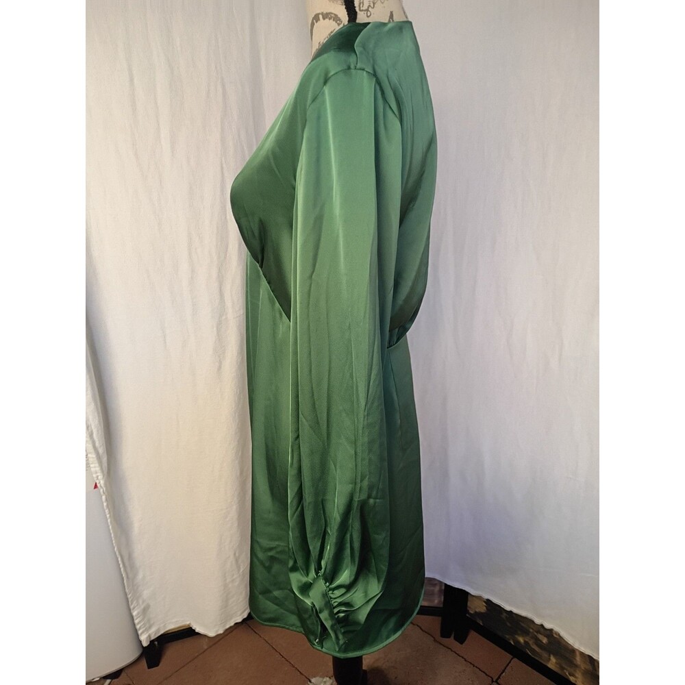 H&M BALLOON-SLEEVED SATIN DRESS Green Size S - Picture 2 of 5